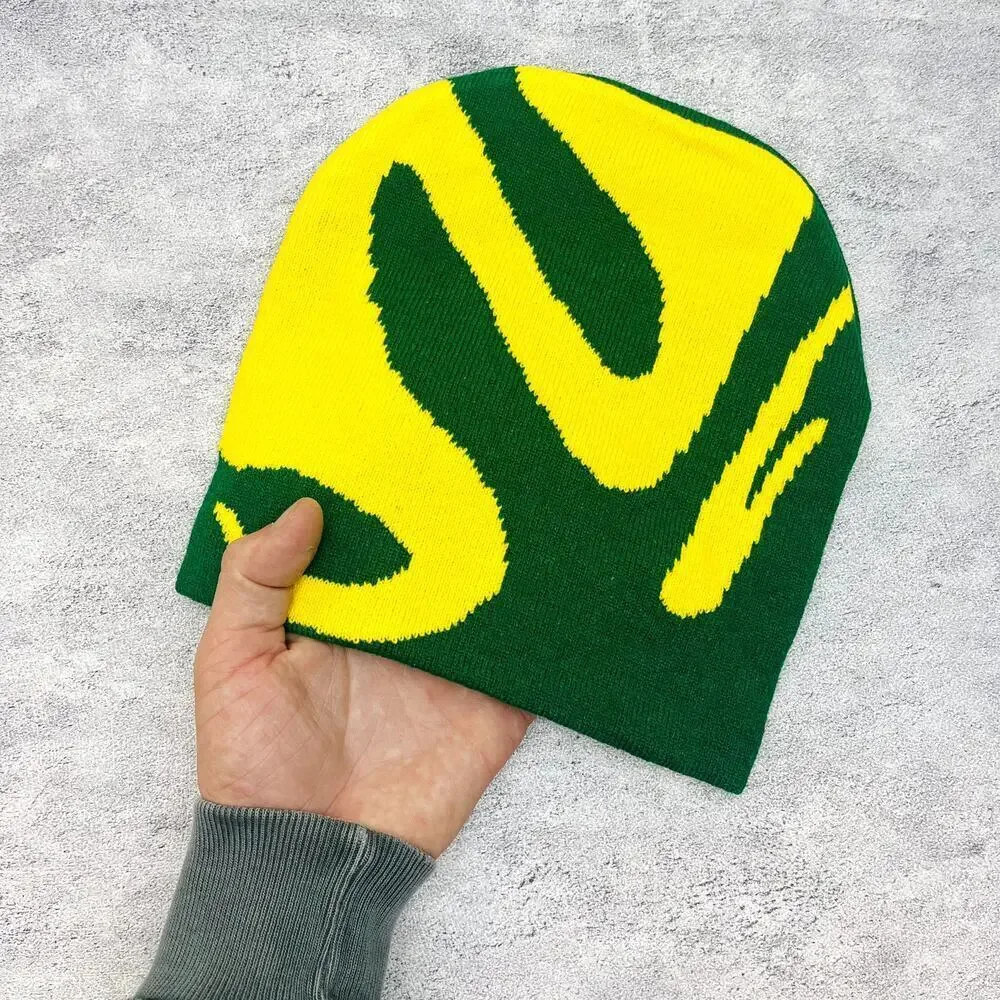 grunge gothic punk flowy green and yellow beanie